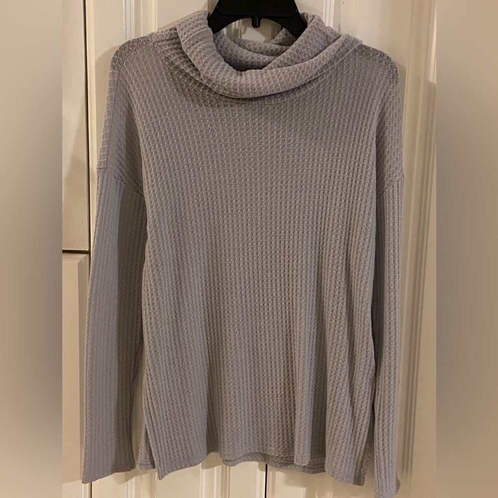 Large grey turtleneck sweater - waffle texture